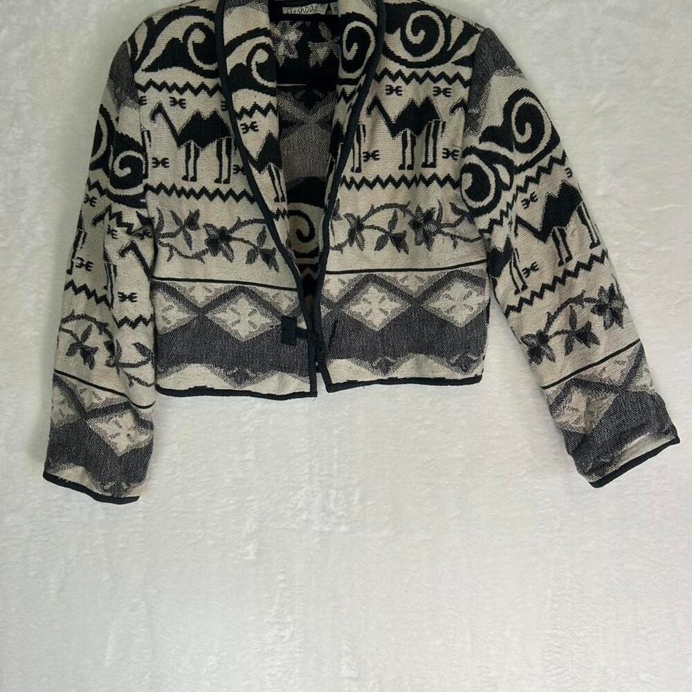 Flashback Vintage Tapestry Jacket Womens Small Black Cream Camel Southwestern